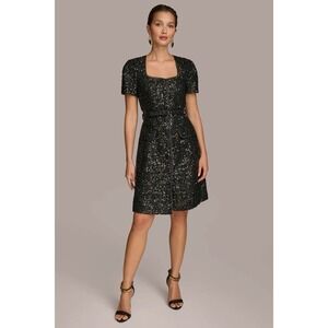 Donna Karan New York Women's Black Sequin Belted Dress Size 8‎